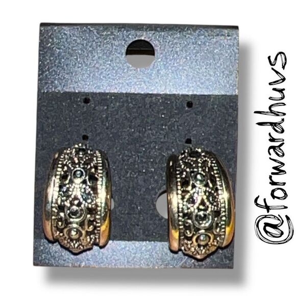 Bundle Sale 3 for $15 | Decorative Design Gold Tone Hoops – ¾” Diameter - Picture 1 of 8